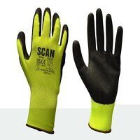 Scan Hi-Vis Yellow Foam Latex Coated Gloves -...