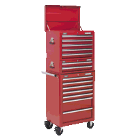Sealey APSTACKTR Topchest, Mid-Box Tool Chest  Rollcab Combination 14 Drawer with Ball-Bearing Slides - Red