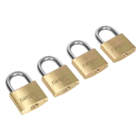 Sealey S0992 Brass Body Padlock with Brass Cylinder Keyed Alike - Pack of 4