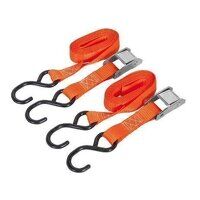 TD2525CS Sealey 25mm x 2.5mtr Polyester Webbing with S Hooks 250kg Load Test Cam Buckle Tie Down