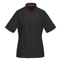 Portwest Chefs Womens Mesh Air Pro Short Sleeved Polo Shirt Jacket (Black / S / Regular Fit)
